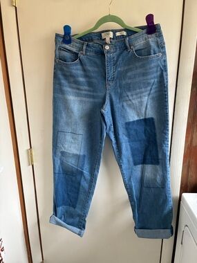 LOGO by Lori Goldstein Blue Patchwork Boyfriend Jeans